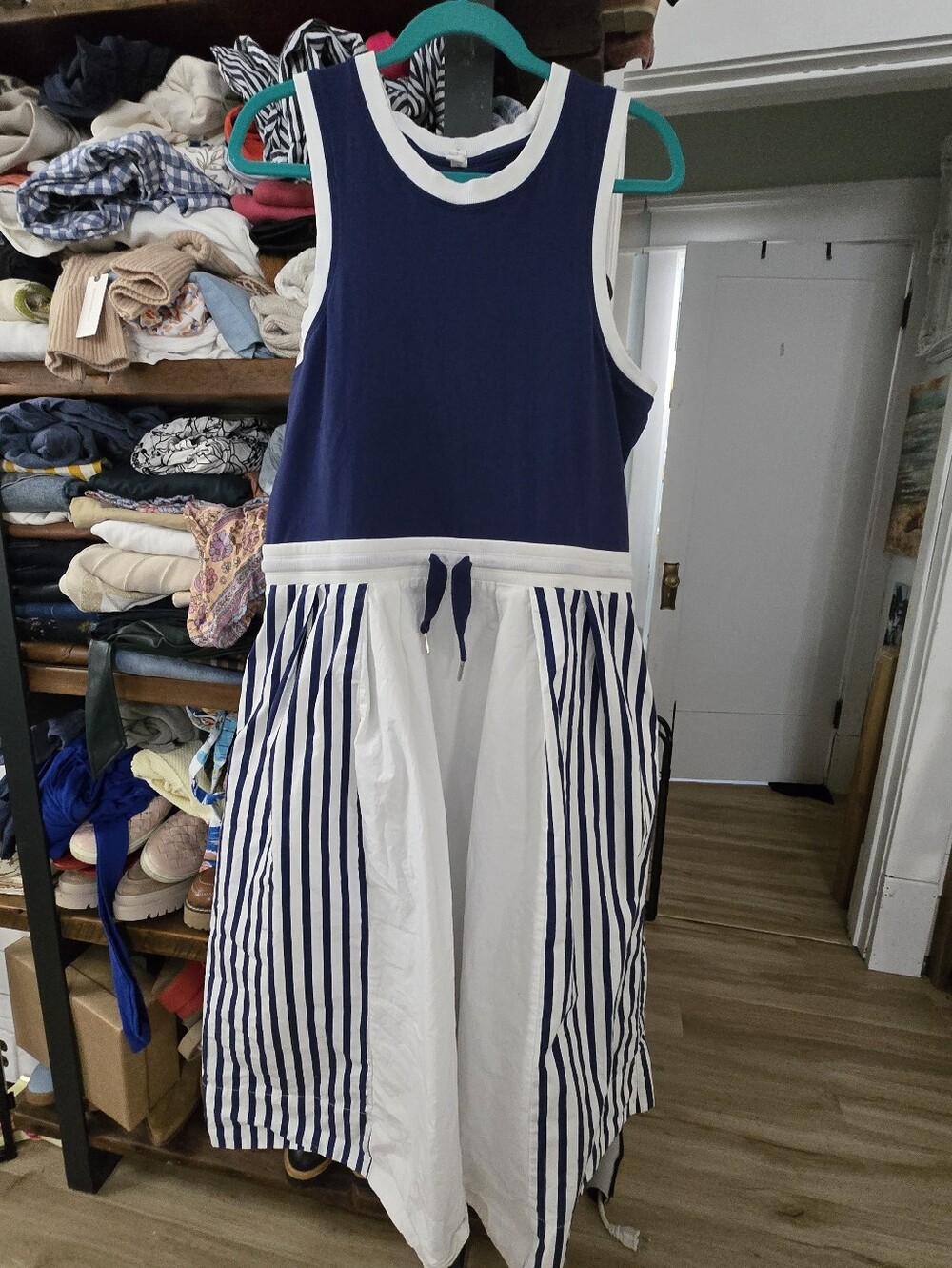 Anthropologie Tank Midi Dress In Navy and White